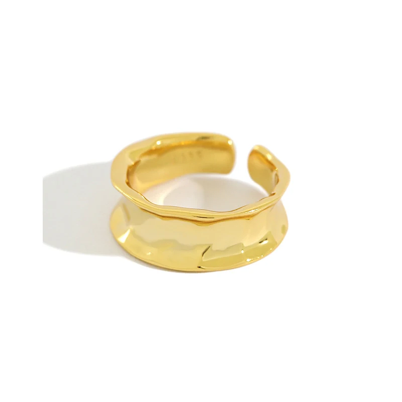 

H-R804 Aniversaire Pure Silver Ins Simple Minority Irregular Concave Personalized Gold Plated Silver Ring