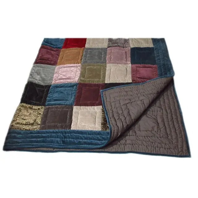 handmade patchwork 100% cotton velvet quilt from india