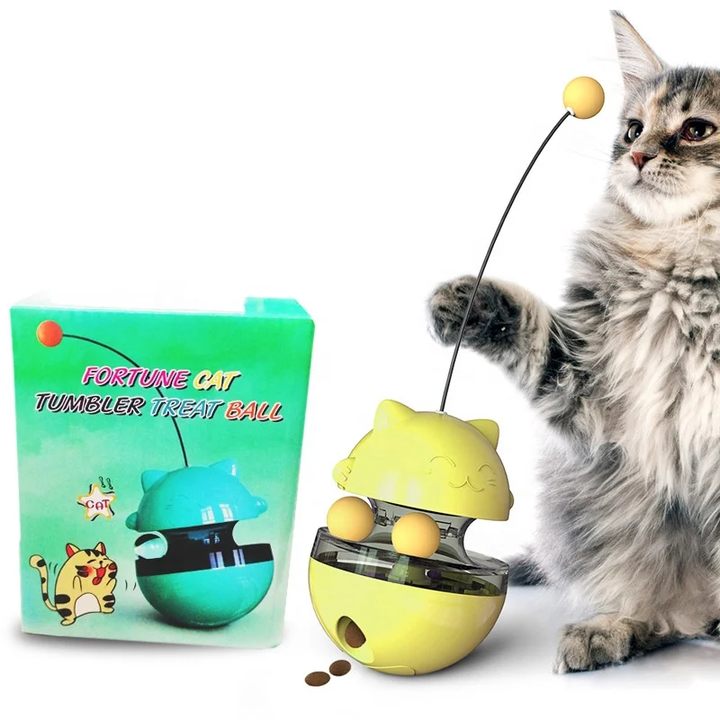 

Cats Playing Training Interactive Toys Food Leakage Ball Toys Carousel Shape with Cat Playing Stick, Green, cyan, yellow