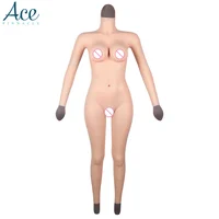 

Halloween Free shipping D Cup Realistic Artificial Zentai Round Neck Sleeves Buttocks Pad Wearable Silicone Breast Form Boobs