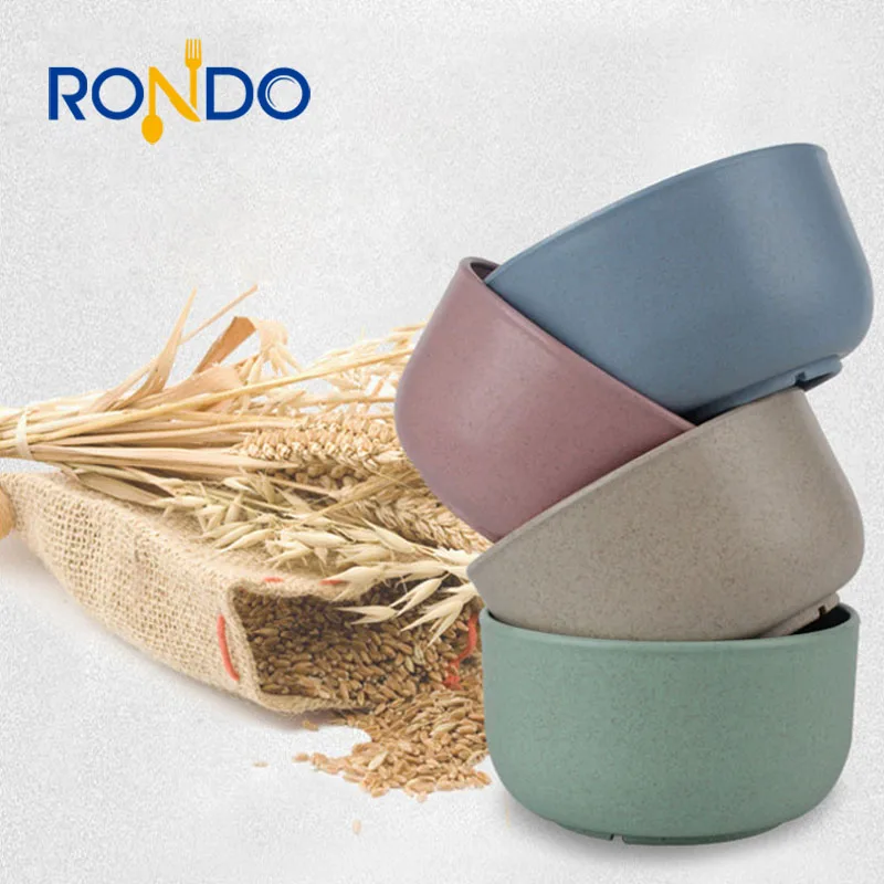 

Hot selling ECO-friendly Biodegradable Wheat Straw Food rice plastic bowl Set, Blue/pink/green/rice