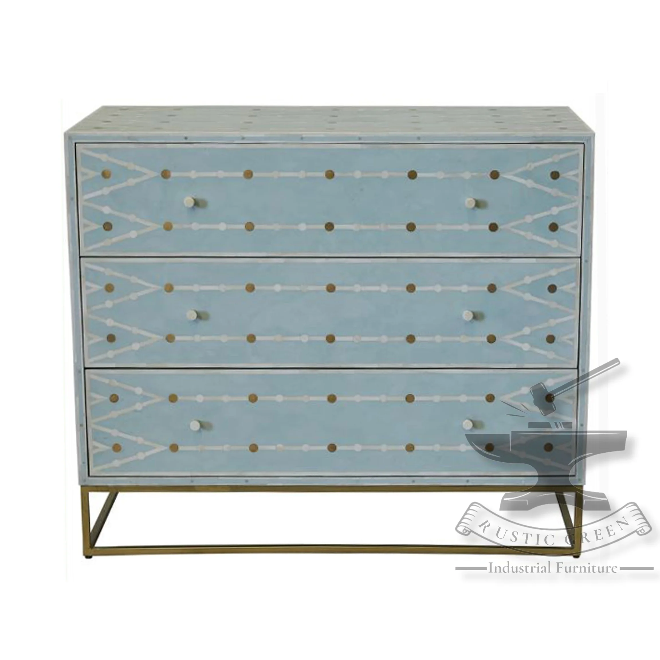 
Bone & Inlay Chest of Drawers with Metal Frame Base 