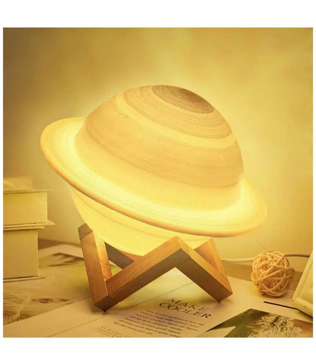 

New 3D Moon Lamp 16 Colors Led Rechargeable Saturn Lamp Night Light With Wooden Stand Remote Control and Touch Control
