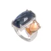 925 Stamped Solid Sterling Silver Faceted Oval Petrol Blue Crystal Citrine Rhinestone Oval Prong Set Man Women Unisex Ring