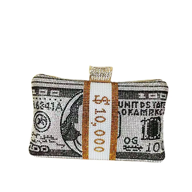 

2021 Fashion Phone Purse Dollar Money Purse bolso Rhinestone Handbags Clutch Evening Bag, Gray/pink/gold