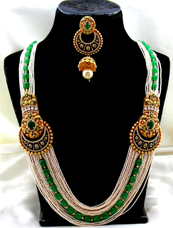 Pearl Beaded Kundan Rani Haar Necklace 