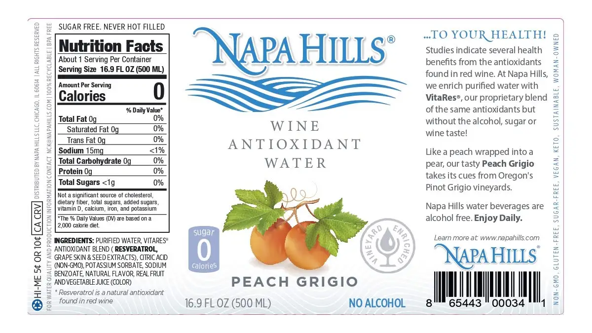 
Variety Flavored Napa Hills Wine Antioxidant Wine Non Alcoholic Resveratrenriched Drink 3 Lemon 3 Berry 3 Peach 3 Cherry 12 Pack 