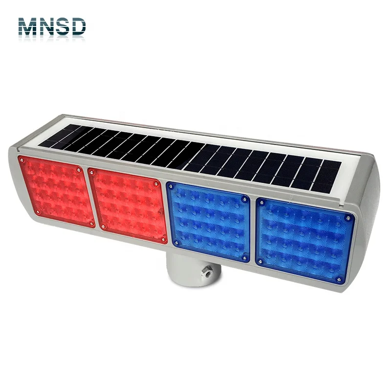 Manufacture 4 sets LED double sides red and blue traffic signal flashing solar strobe light