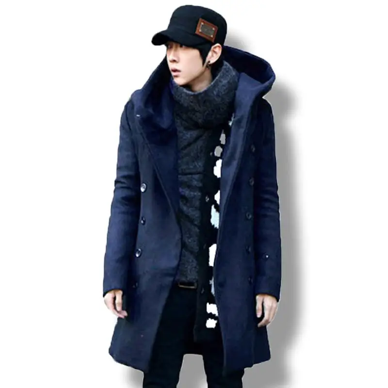 

Kewlstyle Men's Winter Vintage Long Cardigan 2021 Male Wool & Blends Hooded Coat Men Manteau Homme Streetwear Asian Size TR07