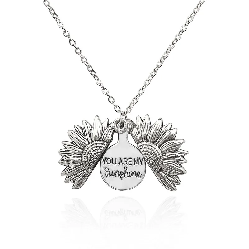 

Sunflower Pendant 2020 Custom Design Women Gold You Are My Sunshine Openable Locket Necklace For Women Girl