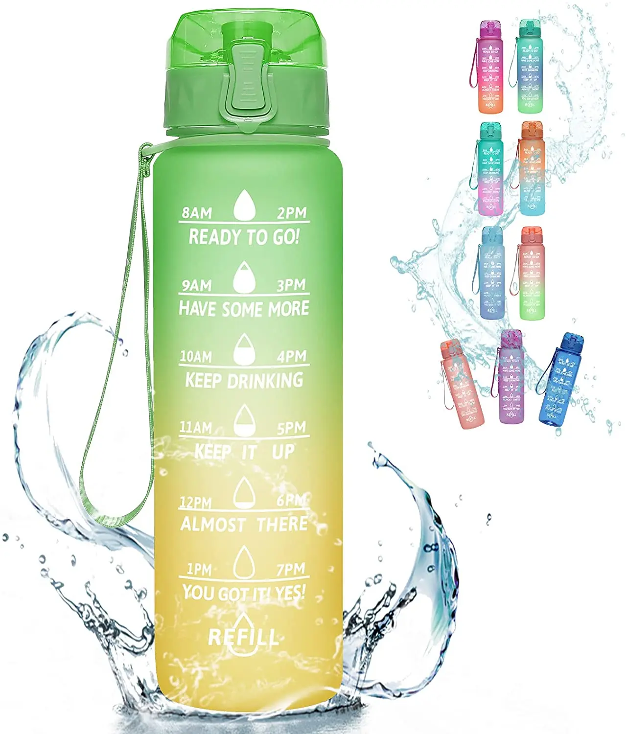 

Gradient Color BPA Free Eco-friendly Bottle 32oz Motivational Plastic Gallon Water Bottle With Time Marker Straw for Sports