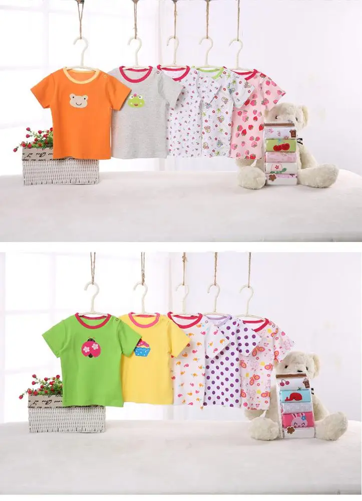 
wholesale price heyouj2 baby clothing set 5 pieces cartoon embroidered baby short T-shirt 