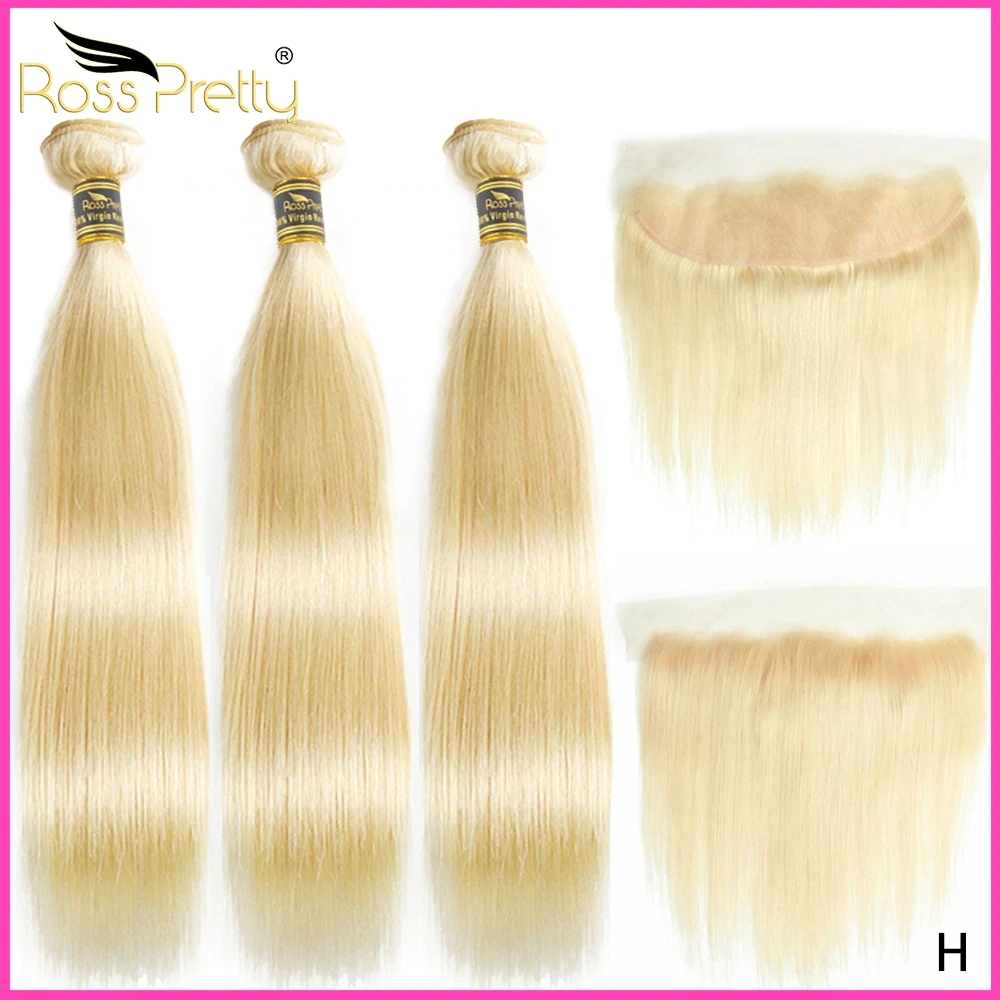 

Ross Pretty 613 Luxury HD lace frontal with hair bundles brazilian hair weave with lace front transparent virgin human hair, Blonde raw human hair