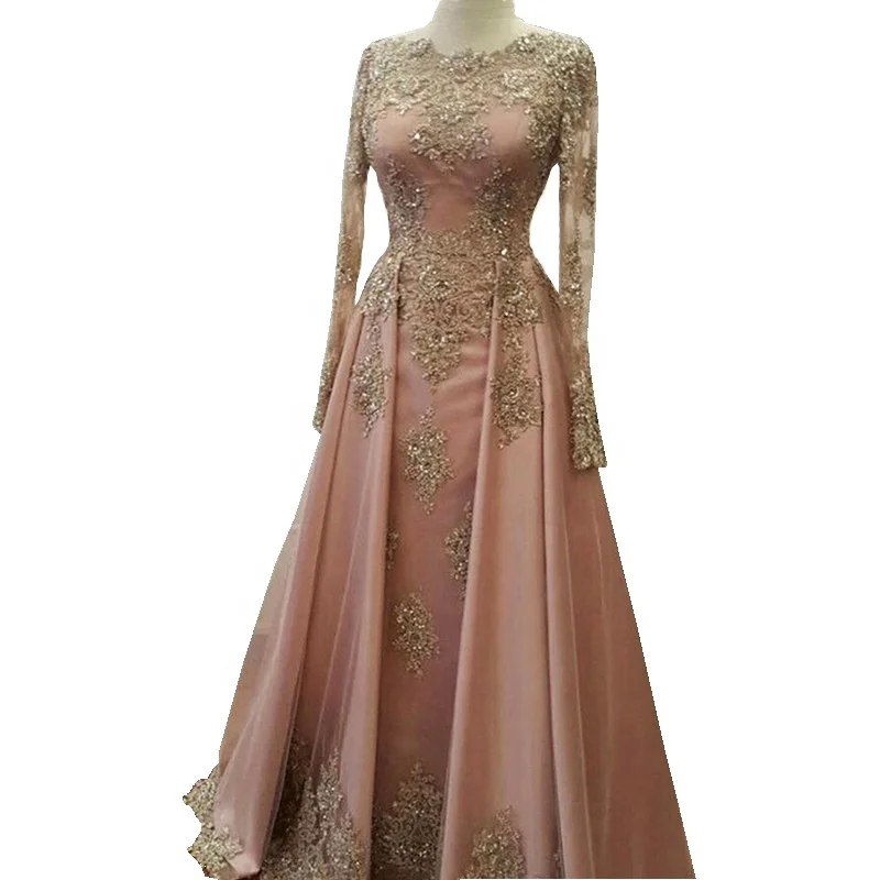 

Fashion Saudi Arabia Evening Dresses Women Kaftan Dubai Moroccan Long Sleeve Muslim Formal Evening Gowns