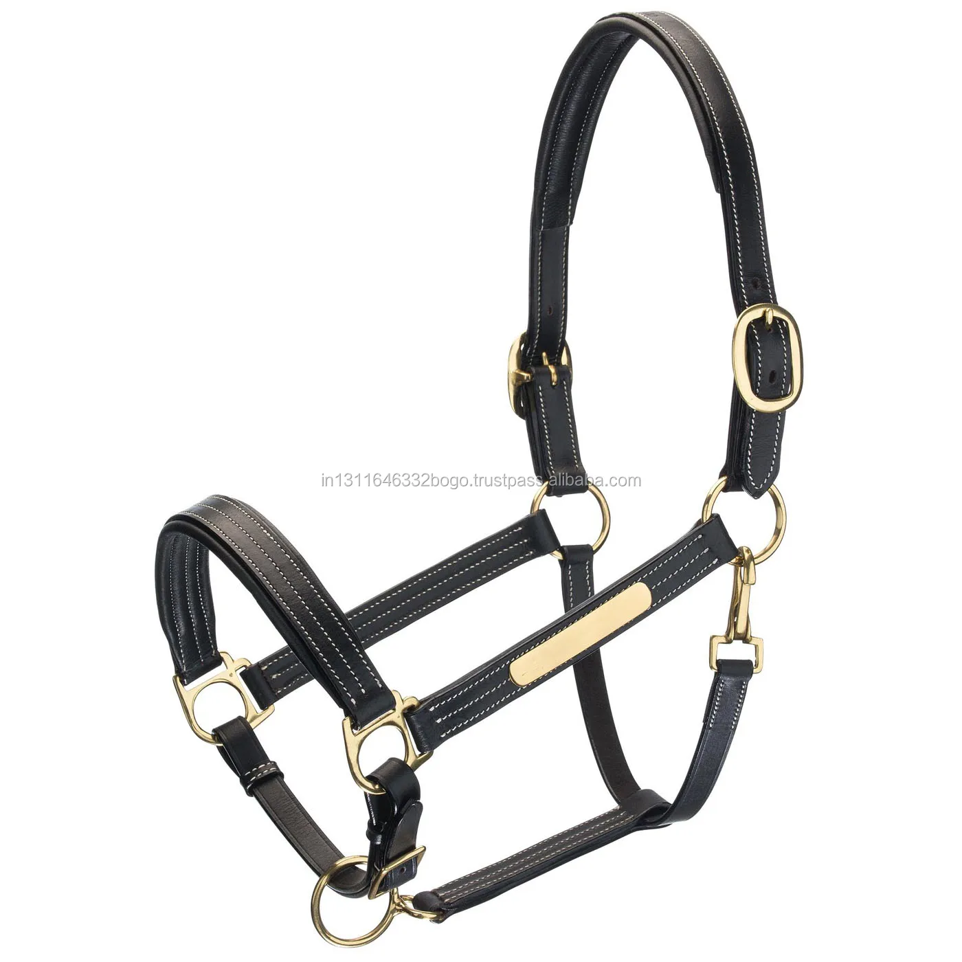 Best Quality Black Padded Leather Horse Halter White Stitched For