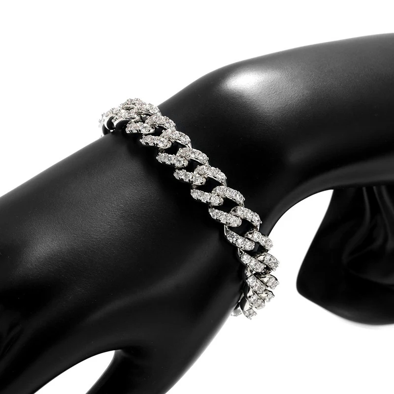 

Hip Hop Jewelry Gold Plated Iced Out Diamond Cuban Link Chain Pink stone Bracelet