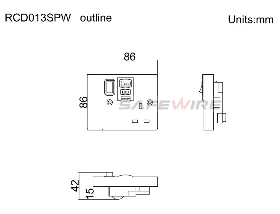 Rcd0130spw 10ma & 30ma Single Rcd Plastic Socket Switched Wall Switch