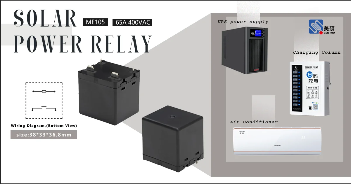 ME105 PCB 65A/400VAC Miniature Sealed Automotive Relays for Solar Photovoltaic Inverter and New Energy Vehicles