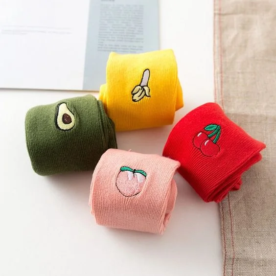 

wholesale women girls custom embroidery logo Funny Fruit avocado Crew Cotton Slouch Socks, Custom color