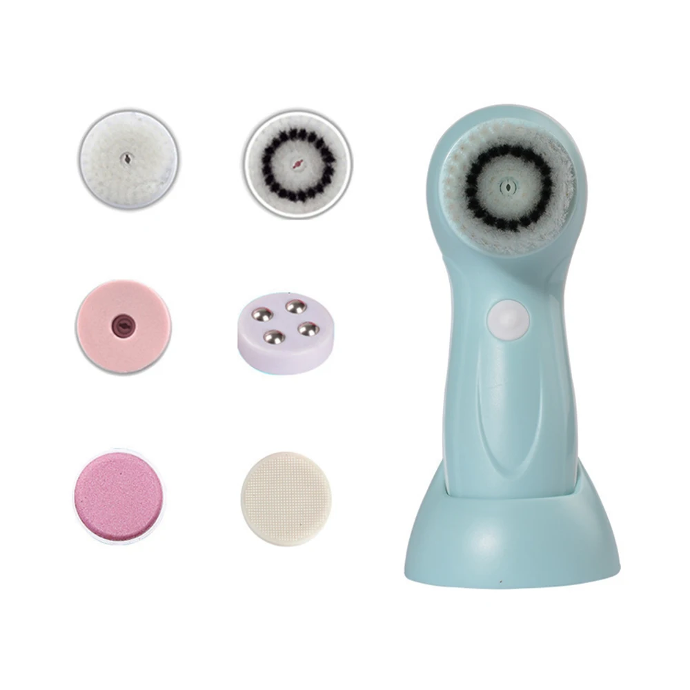 

Beauty Care Massage Electric Waterproof Skin Cleanser Brush Wireless Face Brush Facial Cleansing Brush With 6 Head, Pink,light green