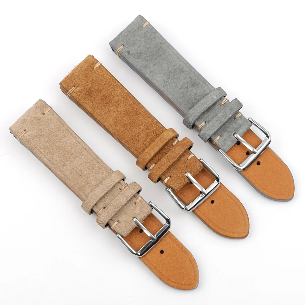 

Onthelevel 18mm 20mm 22mm 24mm Suede Watch Strap Double Layer Leather Handmade Vintage Watch Band suede Watchbands