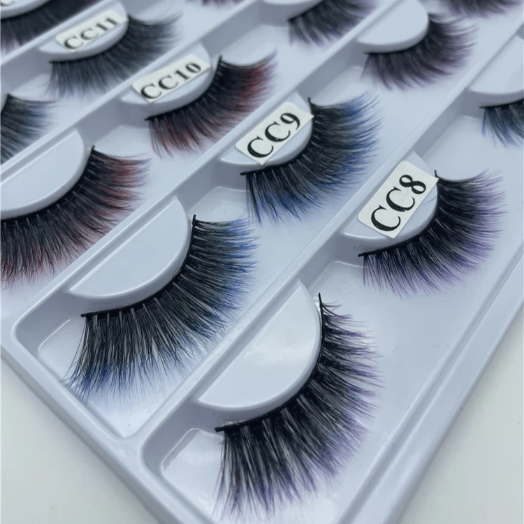 

3D Faux Mink Eyelashes Ombre Color Reusable Lashes Super Fluffy Black Cotton Band Logo Design Box Customizing Factory Supply