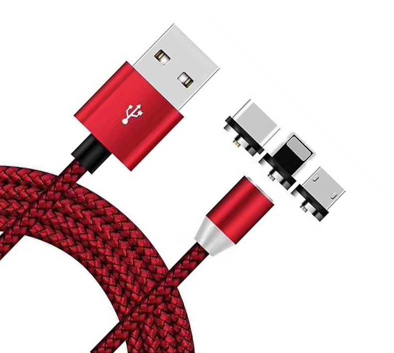 

360 Degree 3 in 1 Magnetic Charging Cable Braided Fast Charge for iPhone for Samsung 2A, Black/white/golden/red