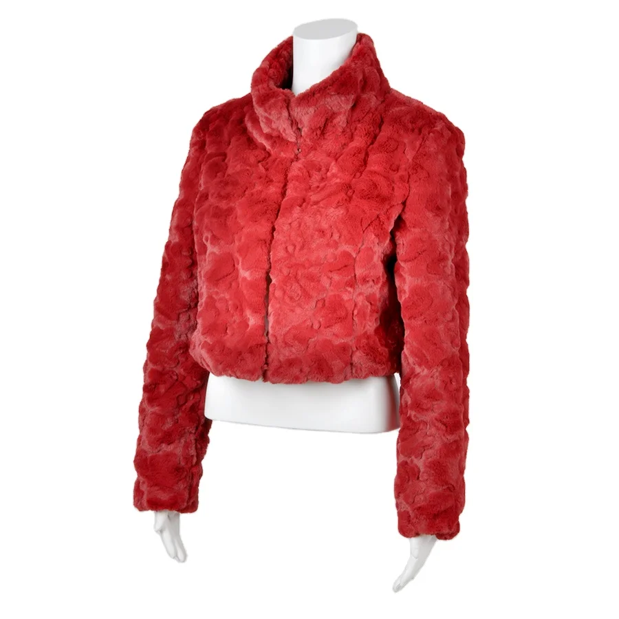 

Girl's Fashion Pattern Rabbit Foux Fur Short Jacket Winter Warm Trench Fur Coat