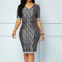 

Wholesale women formal elegant short sleeve v neck floral midi dresses
