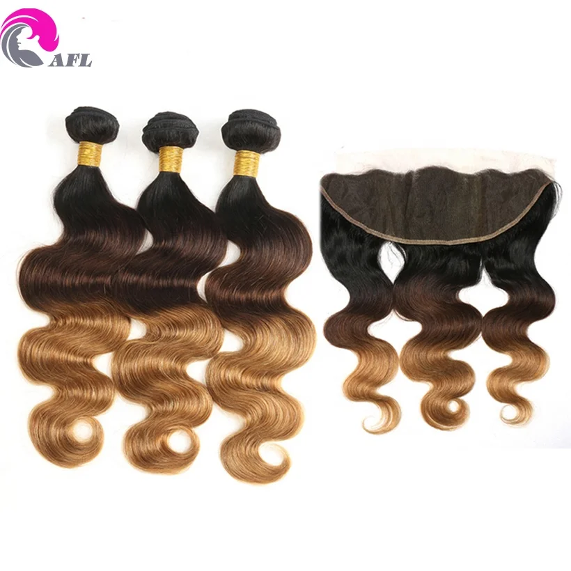 

Wholesale Brazilian Body Wave Human Hair Extensions Vendor 3 Tones Ombre Human Hair Bundles With Lace Closure