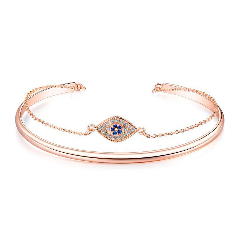 

18K Rose Gold Lady Copper Open Bracelet Creative Zircon Eye Bracelet Bangle (KB8210), As picture