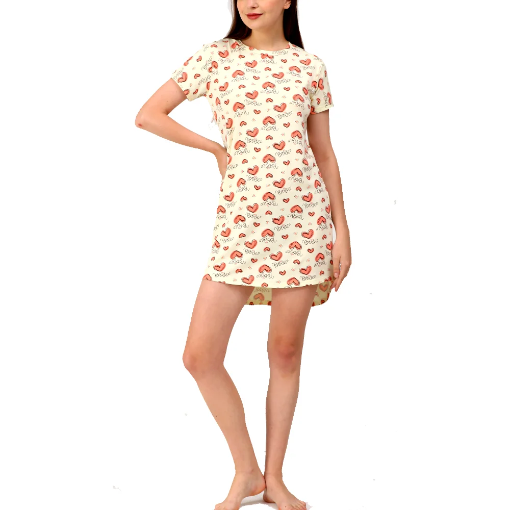 

Women wholesales OEM women pajamas cotton spandex gown floral print dress casual lounge wear