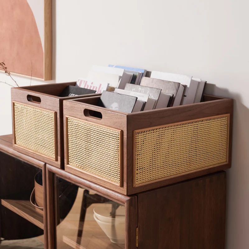 

WOODSPACE Nordic solid wood rattan Japanese storage basket desktop toy storage box storage basket