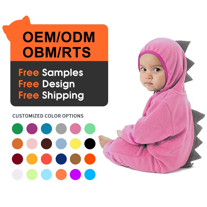 

OA 2021 Free Shipping Fleece Baby Bodysuit Infant Pajamas Dinosaurs Kids Hooded Romper Outerwear Toddler baby boys' rompers, Picture