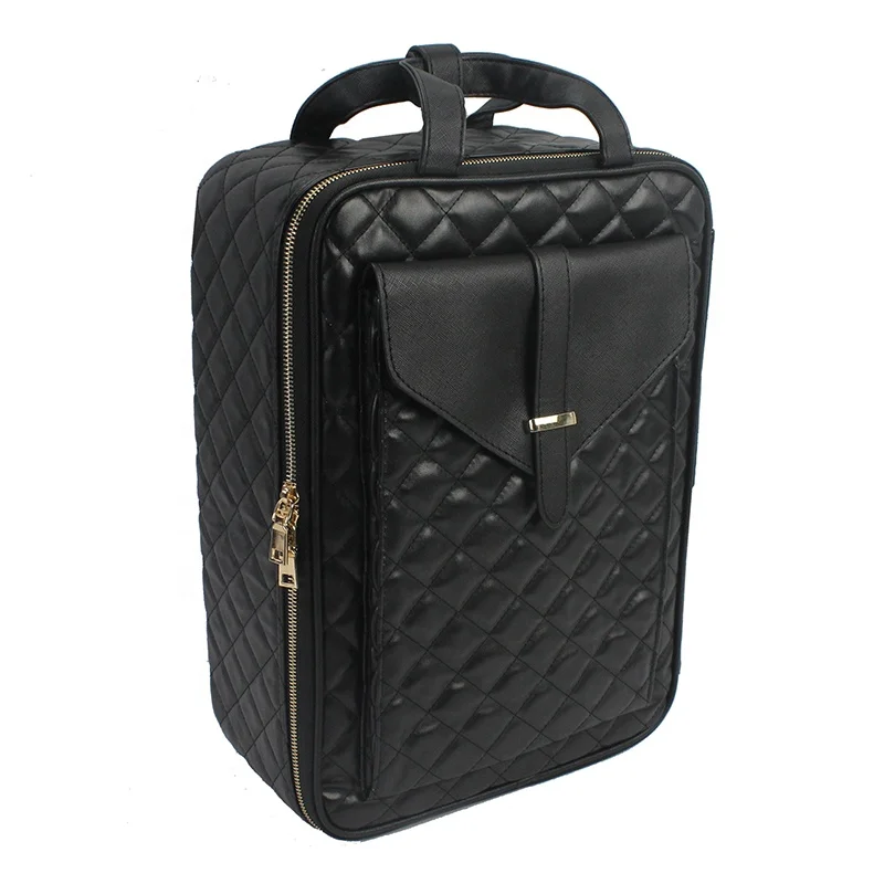 

Quilted Cosmetic Organizer Backpack Large Capacity Makeup Case Lattice Makeup Train Case Artist Box