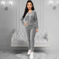 

Solid Color Hooded Velvet Tracksuits Women Fall Two Piece Jogger Set