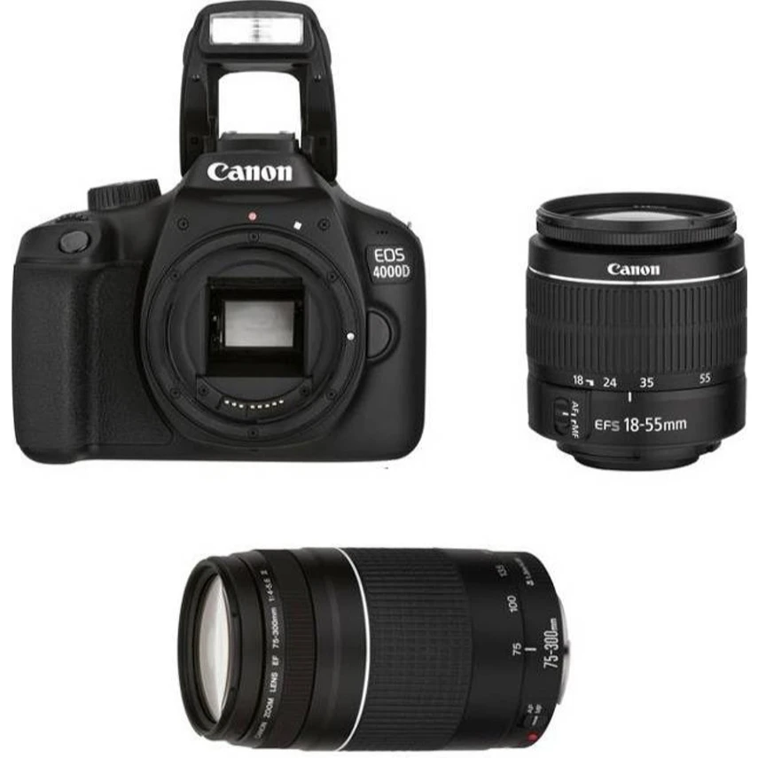 

CANON EOS 4000D DSLR Camera KIT EF-S 18-55MM F3.5-5.6 III Lens + EF 75-300MM F4-5.6 III Lens