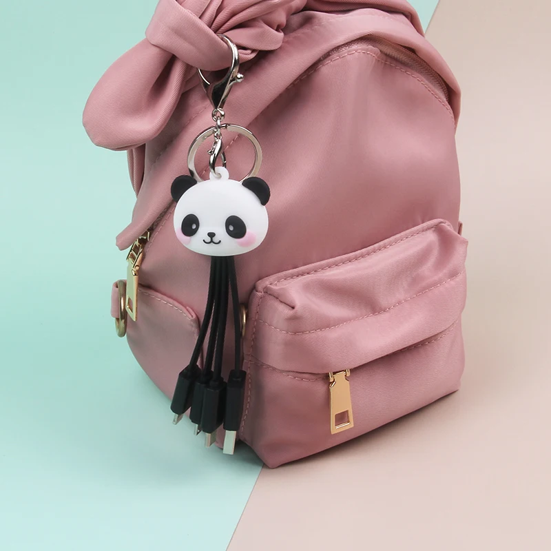 
Panda Sloth Usb 3 in 1 cable Multi Functional Charging Keyring Cable Mobile Phone Type C Fast Keychain Charger Cable 