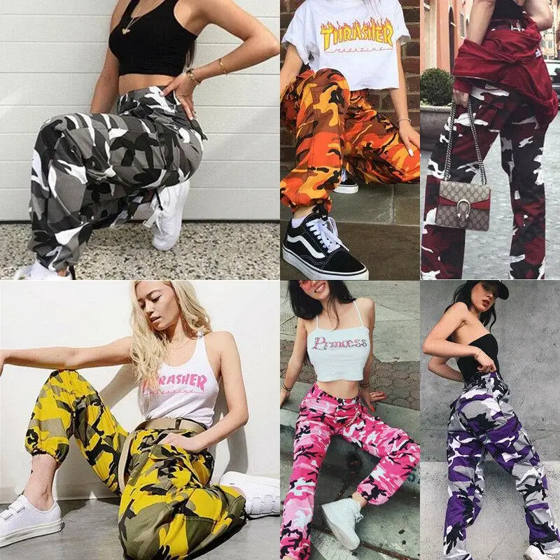 

Women Fashion 6 Color Camo Cargo Pants High Waist Hip Hop Trousers Army Combat Camouflage Long Pants Ladies Hot