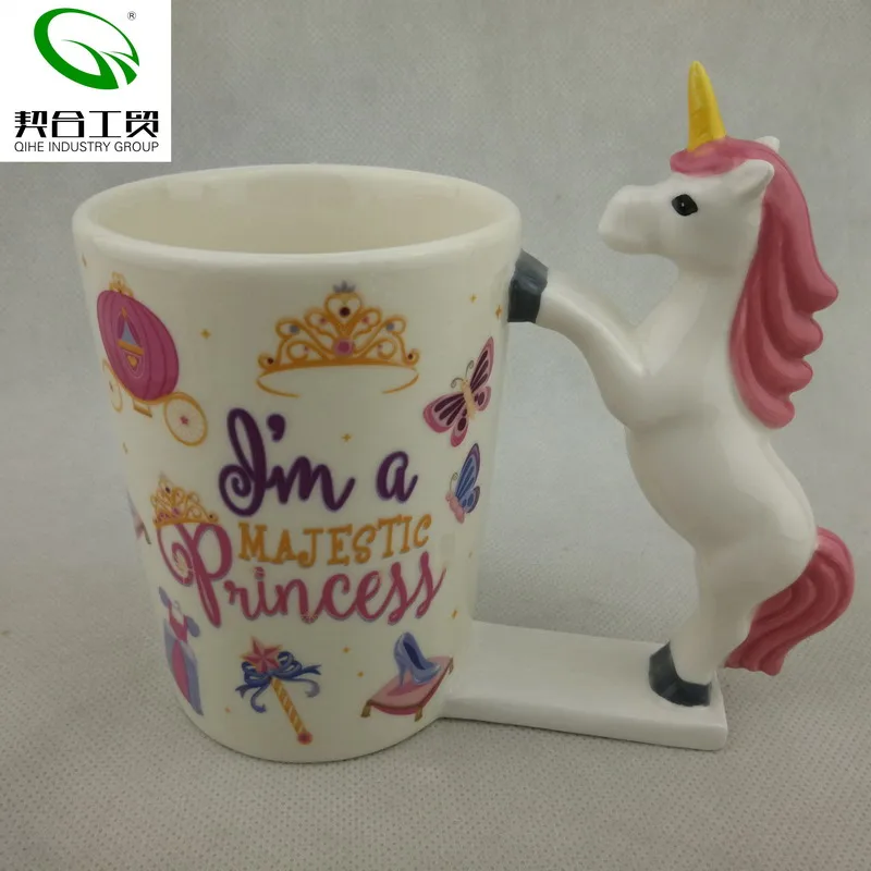 

creative 3D unicorn birthday gift ceramic mug with rainbow handle