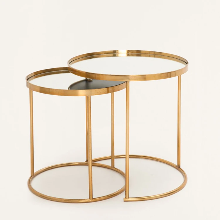 Set Of 2 Nesting Mirrored Side Table In Rose Gold Frame Buy Mirrored