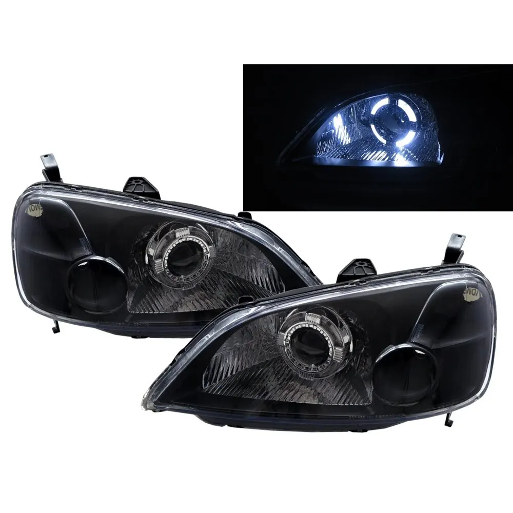 

01-03 2D/4D Guide LED Angel-Eye Projector Headlight Black for HONDA LHD