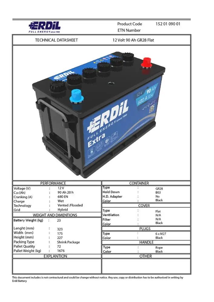 
12 V 90 Ah Heavy Duty Flat Battery 