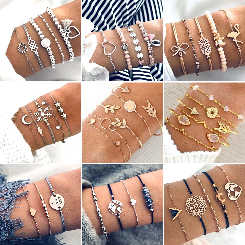

30 Style Bangle Elephant Heart Shell Star Moon Bow Map Crystal Bead Bracelet Women Charm Party Wedding Jewelry Accessories