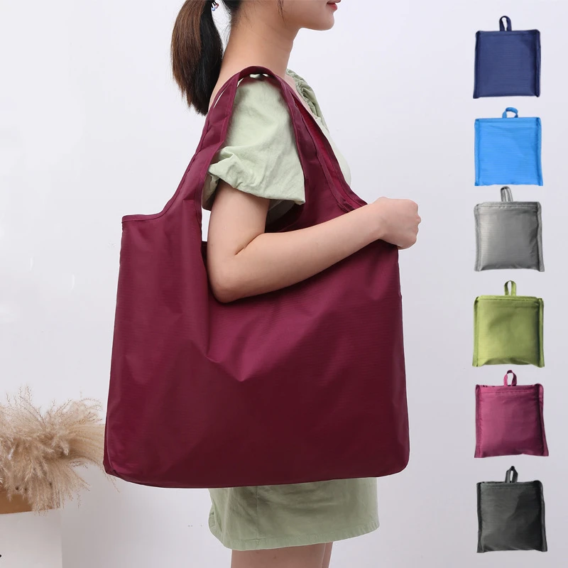 

Customized logo Eco-Friendly Reusable Waterproof 210D Oxford cloth tote Folded Grocery Gift Bag Custom Shopping Bags with Pouch