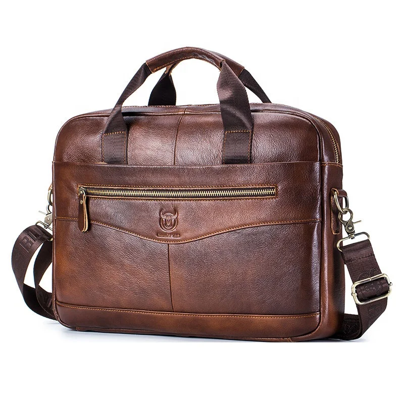 

BULLCAPTAIN men's leather briefcase laptop bag shoulder bag men's handbag, Brown