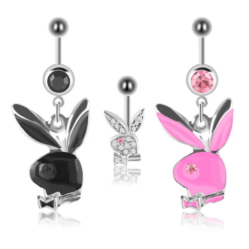 

Hypoallergenic Body Piercing Rabbit Navel Ring Bunny Belly Button Ring, Steel color