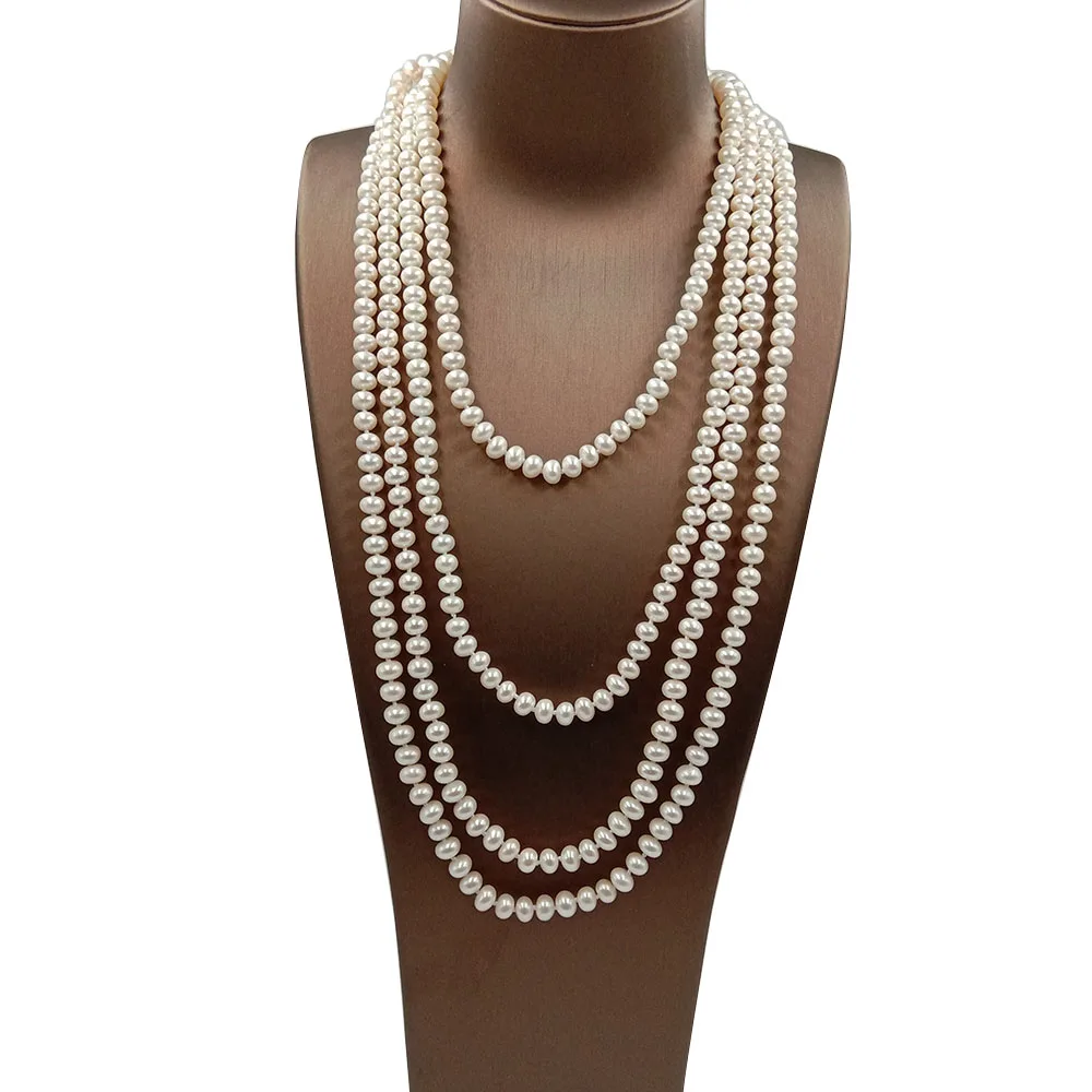 

240cm 6~7mm near round LONG PEARL NECKLACE 100% high quality NATURAL FRESHWATER PEARL