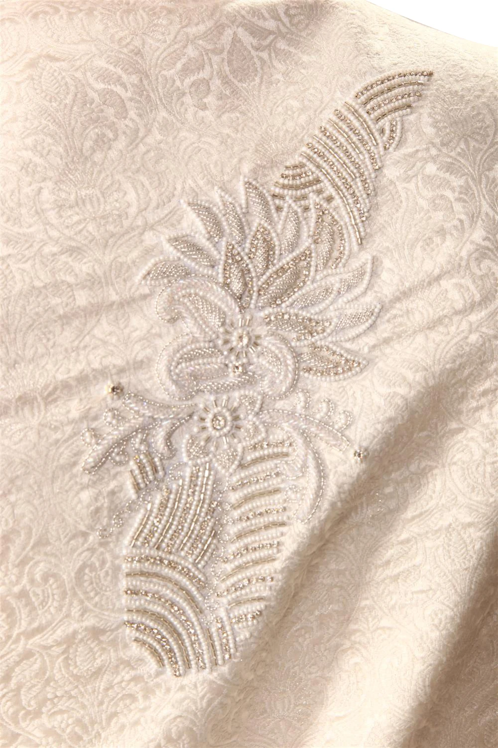 
Saris And Things Highneck White Indo Western Sherwani For Men Cotton Silk Brocade Fabric With Cuttdana And Jacomoti Work 