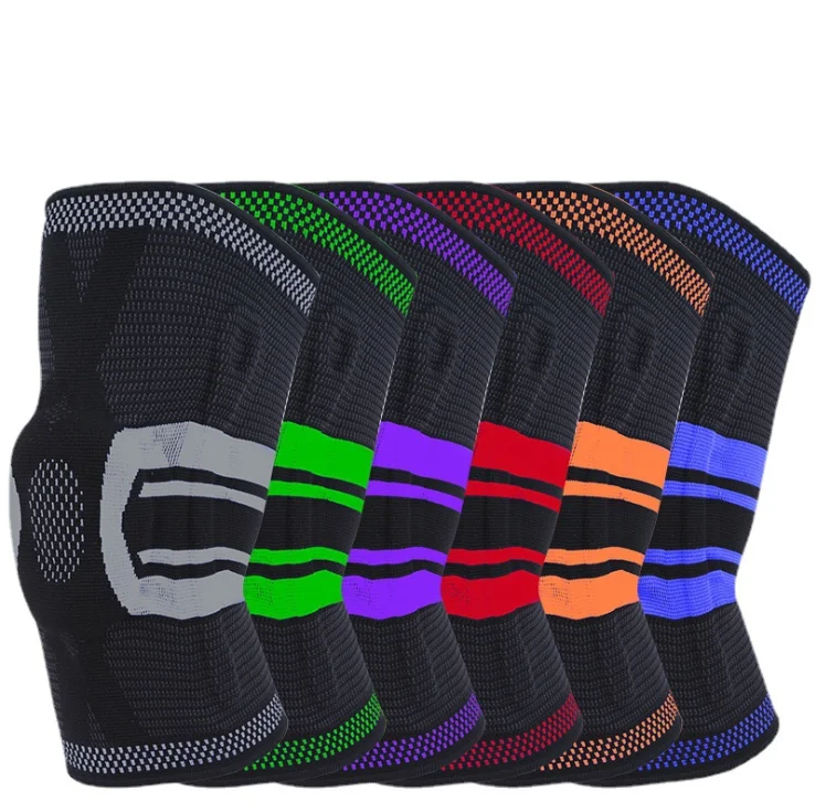 

Miket New Arrivals 3D Knitted Elastic knee supports Sleeve Compression Sports Knee Brace with Silicone double spring, Black, green, purple, red, orange, blue